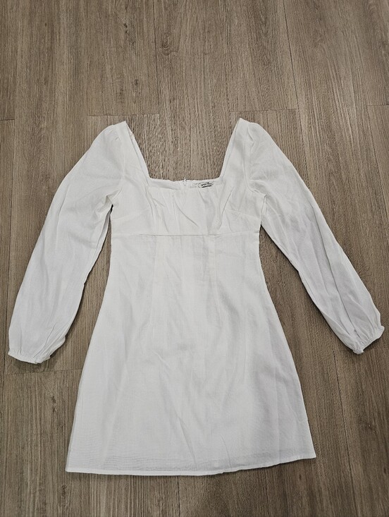 Speechless Dresses & Skirts - NWT Speechless White Linen Blend Long Puff Sleeve Square Neck Mini Dress in S&M